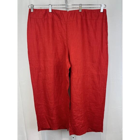 NWT EILEEN FISHER Icons Wide Crop Pants Organic Handkerchief Linen Red 2X Plus - Picture 1 of 12